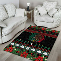 Mexican Christmas Area Rug Feliz Navidad Aztec Eagle Emblem and Poinsettia - Wonder Print Shop