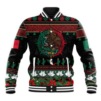 Mexican Christmas Baseball Jacket Feliz Navidad Aztec Eagle Emblem and Poinsettia - Wonder Print Shop