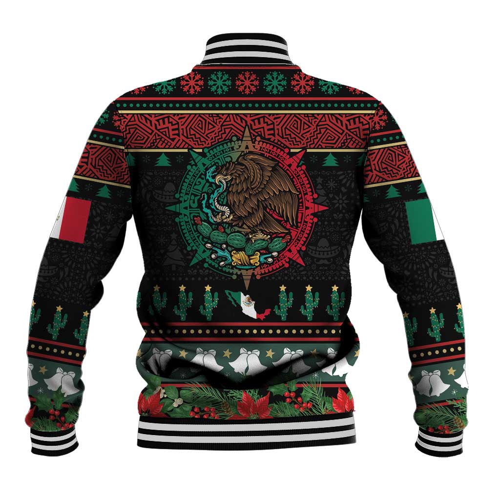 Mexican Christmas Baseball Jacket Feliz Navidad Aztec Eagle Emblem and Poinsettia - Wonder Print Shop