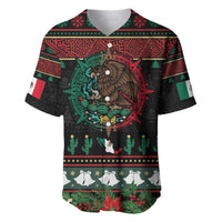 Mexican Christmas Baseball Jersey Feliz Navidad Aztec Eagle Emblem and Poinsettia - Wonder Print Shop