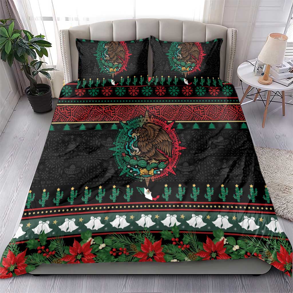 Mexican Christmas Bedding Set Feliz Navidad Aztec Eagle Emblem and Poinsettia - Wonder Print Shop