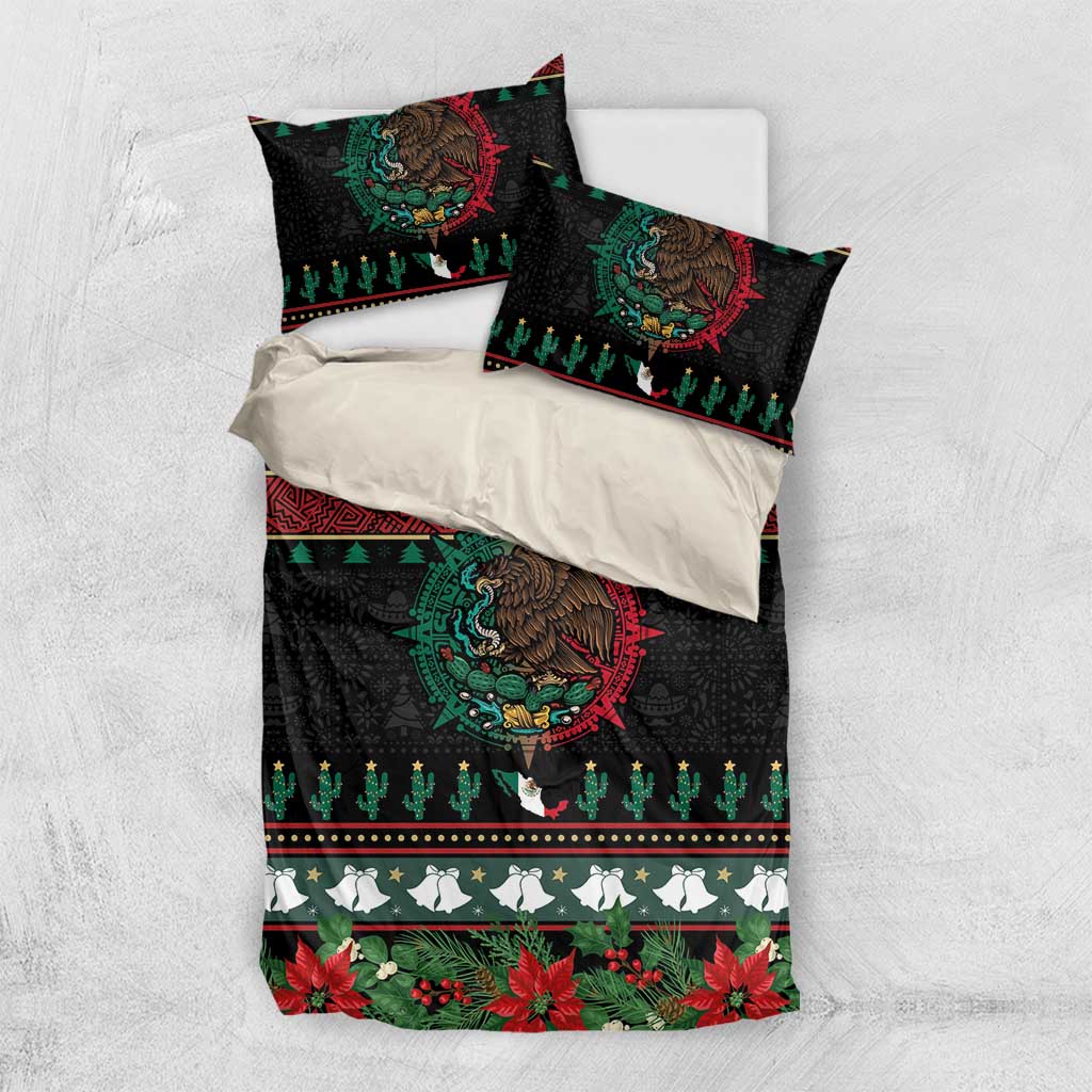 Mexican Christmas Bedding Set Feliz Navidad Aztec Eagle Emblem and Poinsettia - Wonder Print Shop
