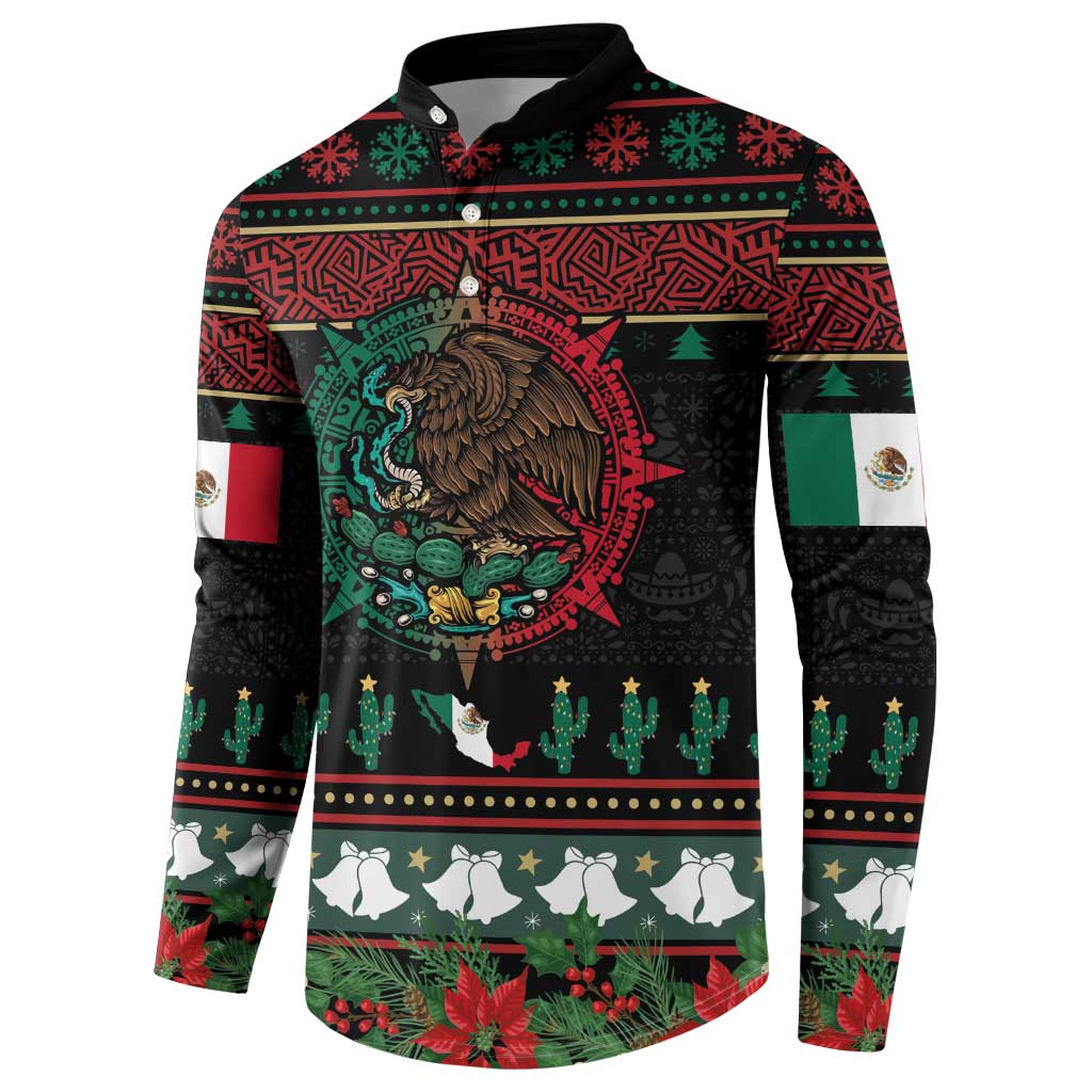 Mexican Christmas Button Sweatshirt Feliz Navidad Aztec Eagle Emblem and Poinsettia - Wonder Print Shop
