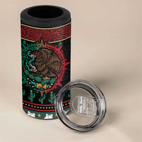 Mexican Christmas 4 in 1 Can Cooler Tumbler Feliz Navidad Aztec Eagle Emblem and Poinsettia - Wonder Print Shop