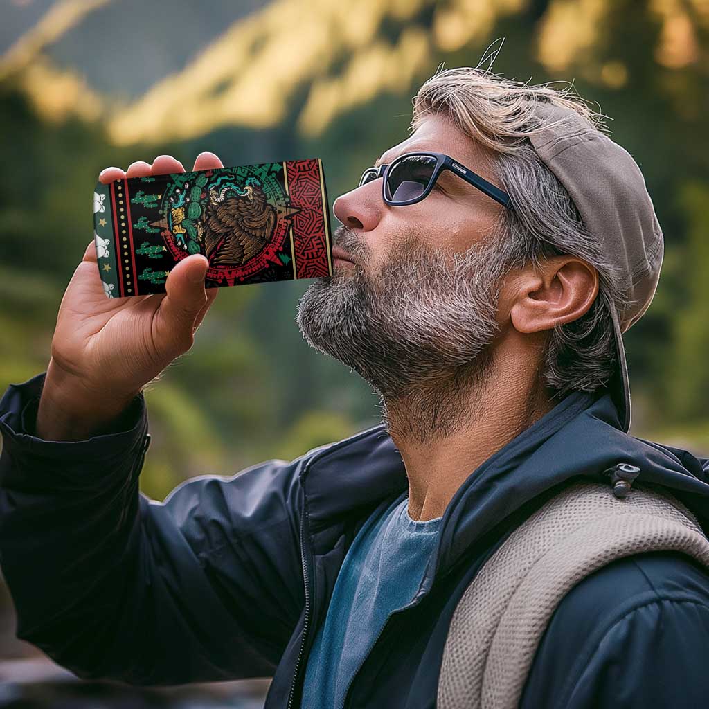 Mexican Christmas 4 in 1 Can Cooler Tumbler Feliz Navidad Aztec Eagle Emblem and Poinsettia - Wonder Print Shop