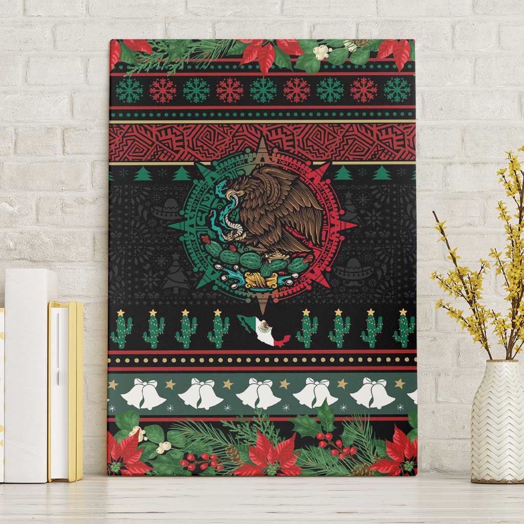 Mexican Christmas Canvas Wall Art Feliz Navidad Aztec Eagle Emblem and Poinsettia - Wonder Print Shop