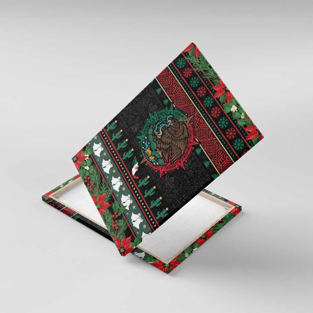 Mexican Christmas Canvas Wall Art Feliz Navidad Aztec Eagle Emblem and Poinsettia - Wonder Print Shop