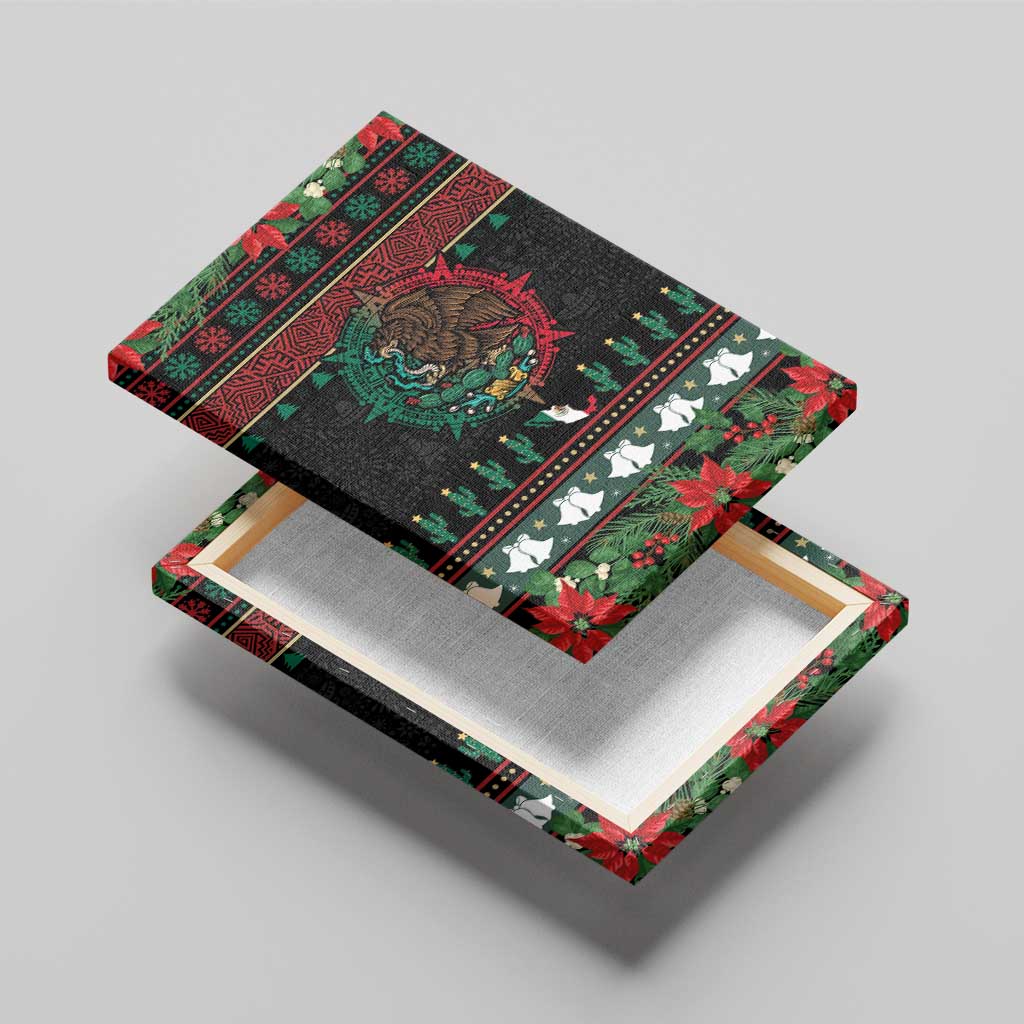 Mexican Christmas Canvas Wall Art Feliz Navidad Aztec Eagle Emblem and Poinsettia - Wonder Print Shop