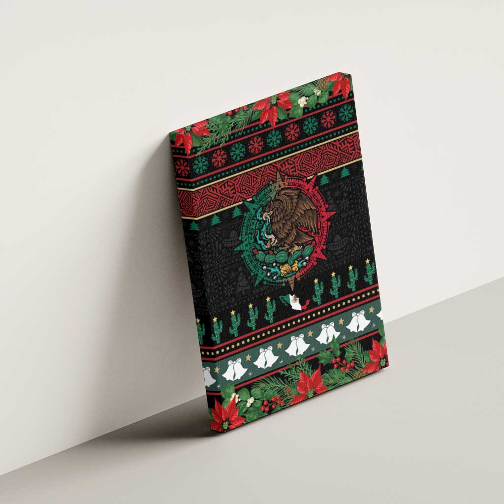 Mexican Christmas Canvas Wall Art Feliz Navidad Aztec Eagle Emblem and Poinsettia - Wonder Print Shop