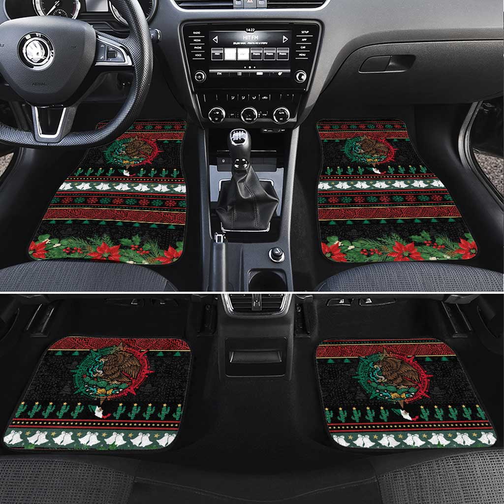 Mexican Christmas Car Mats Feliz Navidad Aztec Eagle Emblem and Poinsettia - Wonder Print Shop