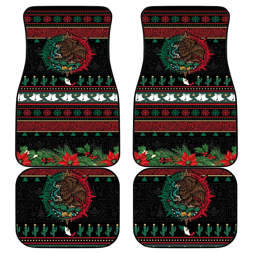 Mexican Christmas Car Mats Feliz Navidad Aztec Eagle Emblem and Poinsettia - Wonder Print Shop