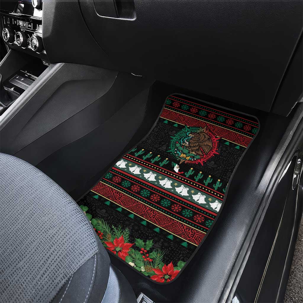 Mexican Christmas Car Mats Feliz Navidad Aztec Eagle Emblem and Poinsettia - Wonder Print Shop