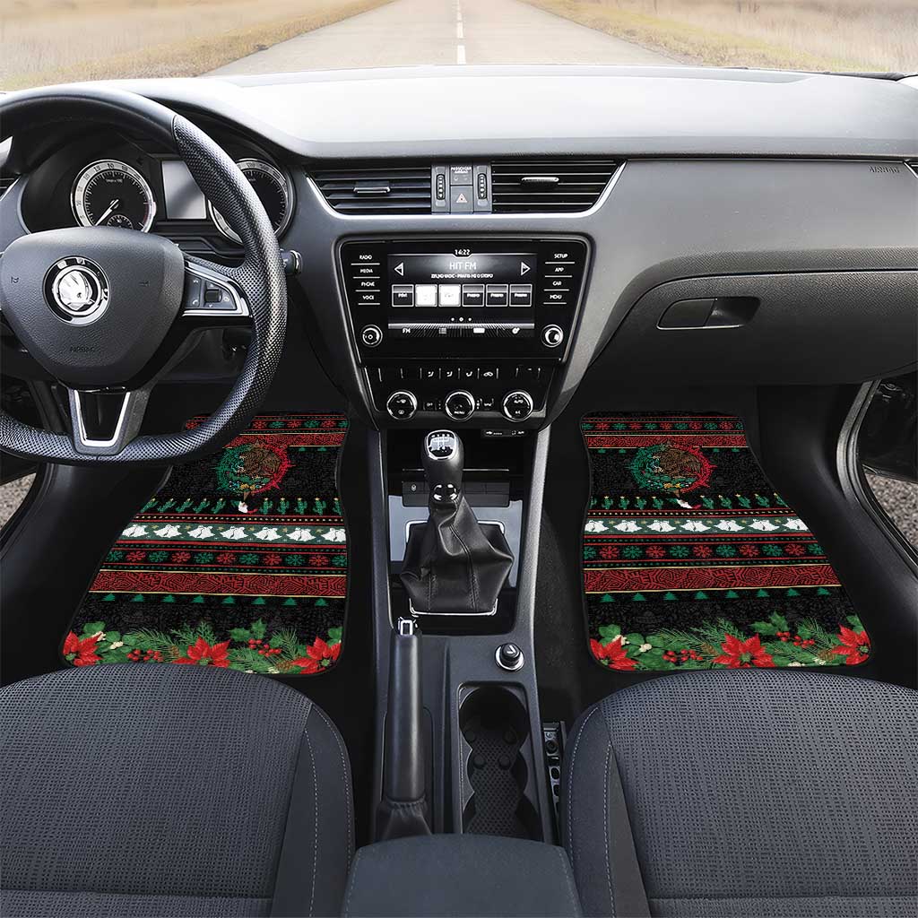 Mexican Christmas Car Mats Feliz Navidad Aztec Eagle Emblem and Poinsettia - Wonder Print Shop