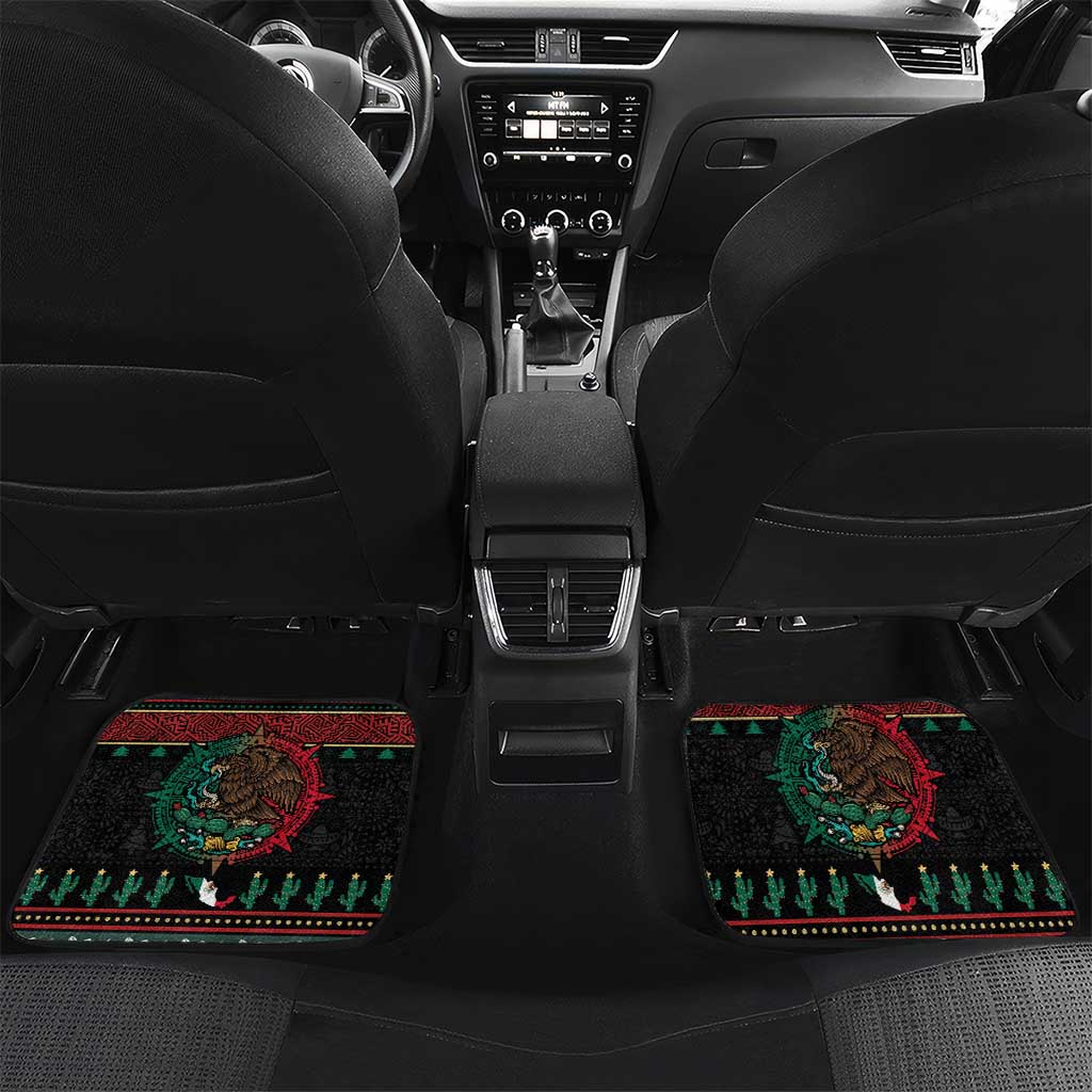 Mexican Christmas Car Mats Feliz Navidad Aztec Eagle Emblem and Poinsettia - Wonder Print Shop