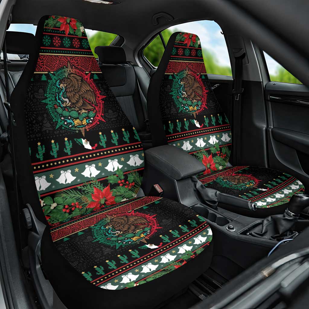 Mexican Christmas Car Seat Cover Feliz Navidad Aztec Eagle Emblem and Poinsettia - Wonder Print Shop