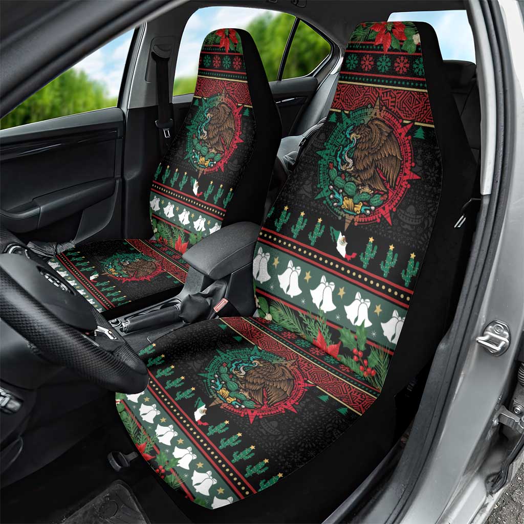 Mexican Christmas Car Seat Cover Feliz Navidad Aztec Eagle Emblem and Poinsettia - Wonder Print Shop