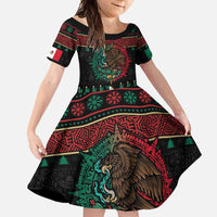 Mexican Christmas Family Matching Long Sleeve Bodycon Dress and Hawaiian Shirt Feliz Navidad Aztec Eagle Emblem and Poinsettia - Wonder Print Shop