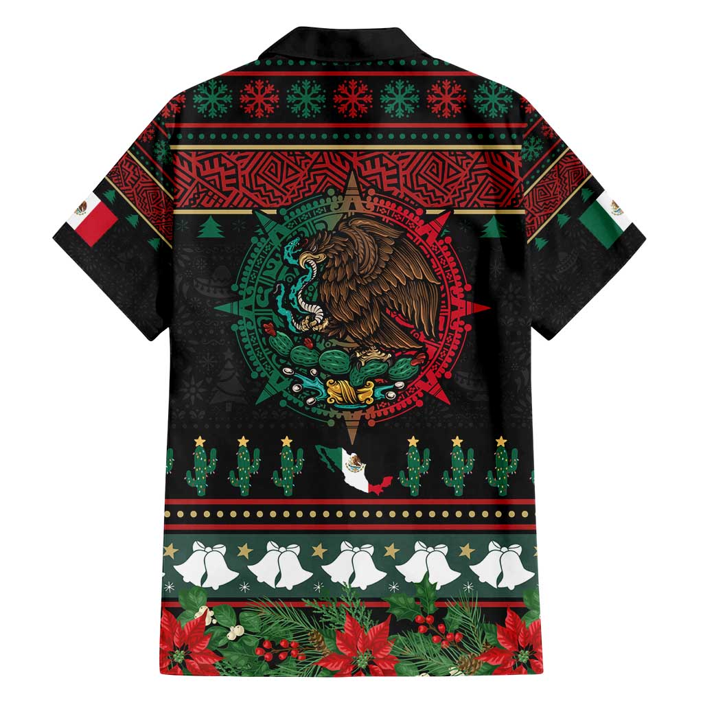Mexican Christmas Family Matching Long Sleeve Bodycon Dress and Hawaiian Shirt Feliz Navidad Aztec Eagle Emblem and Poinsettia - Wonder Print Shop