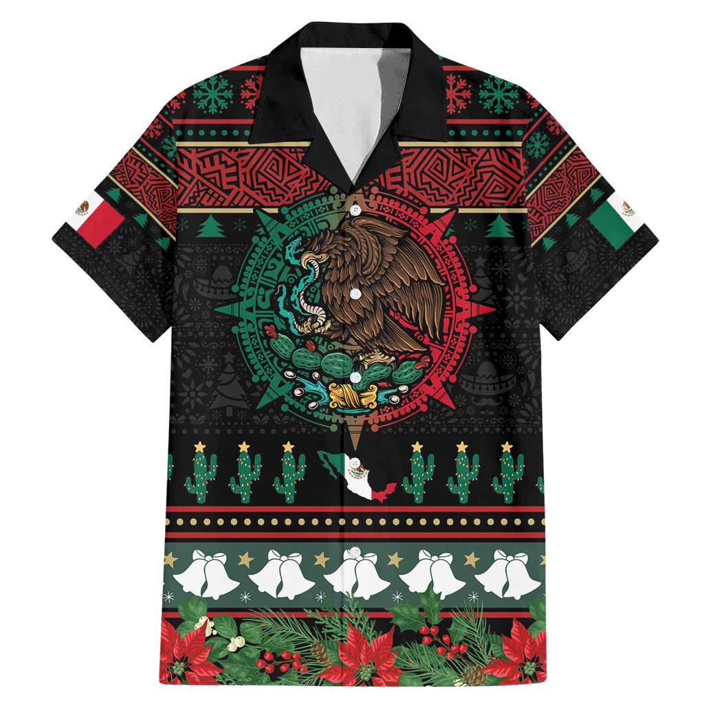 Mexican Christmas Family Matching Mermaid Dress and Hawaiian Shirt Feliz Navidad Aztec Eagle Emblem and Poinsettia - Wonder Print Shop