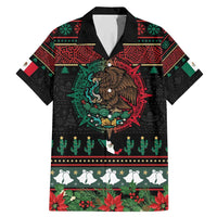Mexican Christmas Family Matching Mermaid Dress and Hawaiian Shirt Feliz Navidad Aztec Eagle Emblem and Poinsettia - Wonder Print Shop