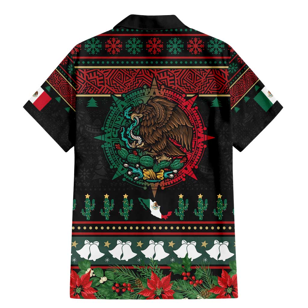 Mexican Christmas Family Matching Mermaid Dress and Hawaiian Shirt Feliz Navidad Aztec Eagle Emblem and Poinsettia - Wonder Print Shop