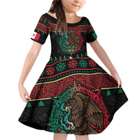 Mexican Christmas Family Matching Off Shoulder Short Dress and Hawaiian Shirt Feliz Navidad Aztec Eagle Emblem and Poinsettia - Wonder Print Shop