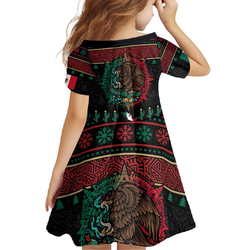 Mexican Christmas Family Matching Short Sleeve Bodycon Dress and Hawaiian Shirt Feliz Navidad Aztec Eagle Emblem and Poinsettia - Wonder Print Shop