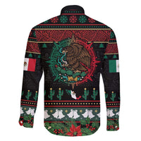Mexican Christmas Family Matching Short Sleeve Bodycon Dress and Hawaiian Shirt Feliz Navidad Aztec Eagle Emblem and Poinsettia - Wonder Print Shop