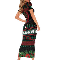 Mexican Christmas Family Matching Short Sleeve Bodycon Dress and Hawaiian Shirt Feliz Navidad Aztec Eagle Emblem and Poinsettia - Wonder Print Shop