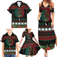 Mexican Christmas Family Matching Summer Maxi Dress and Hawaiian Shirt Feliz Navidad Aztec Eagle Emblem and Poinsettia - Wonder Print Shop
