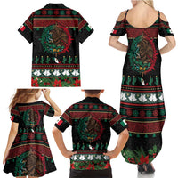 Mexican Christmas Family Matching Summer Maxi Dress and Hawaiian Shirt Feliz Navidad Aztec Eagle Emblem and Poinsettia - Wonder Print Shop