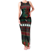 Mexican Christmas Family Matching Tank Maxi Dress and Hawaiian Shirt Feliz Navidad Aztec Eagle Emblem and Poinsettia - Wonder Print Shop