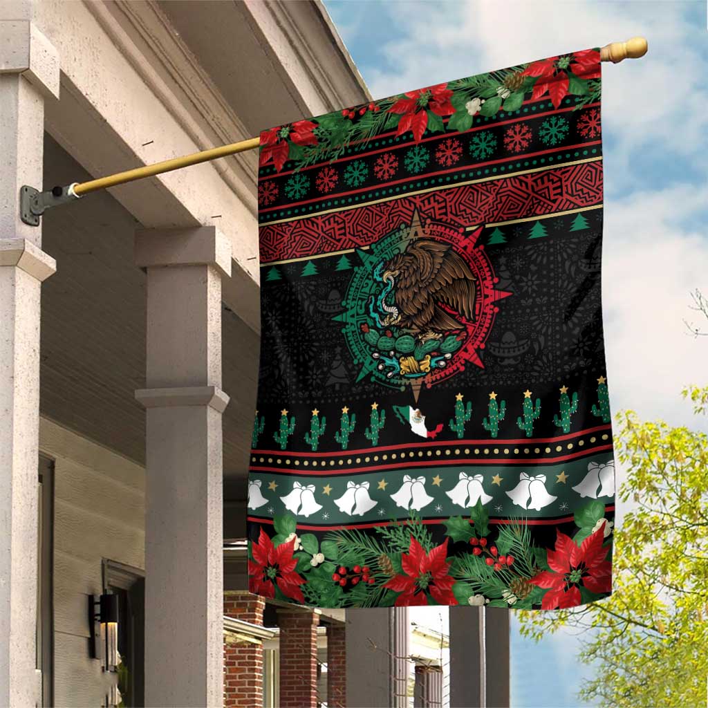 Mexican Christmas Garden Flag Feliz Navidad Aztec Eagle Emblem and Poinsettia - Wonder Print Shop