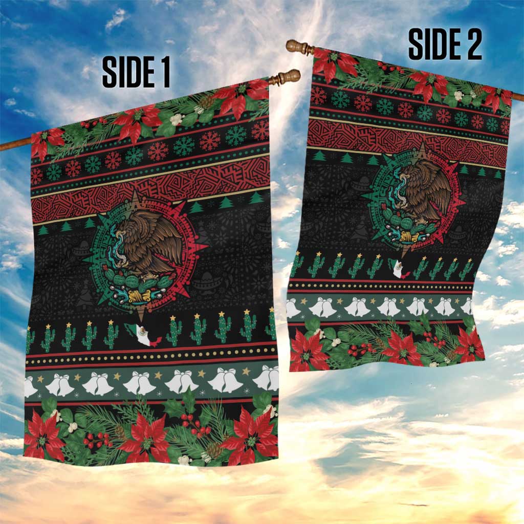 Mexican Christmas Garden Flag Feliz Navidad Aztec Eagle Emblem and Poinsettia - Wonder Print Shop