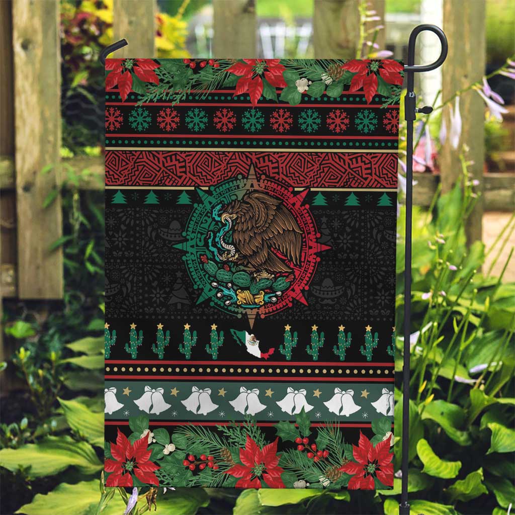 Mexican Christmas Garden Flag Feliz Navidad Aztec Eagle Emblem and Poinsettia - Wonder Print Shop