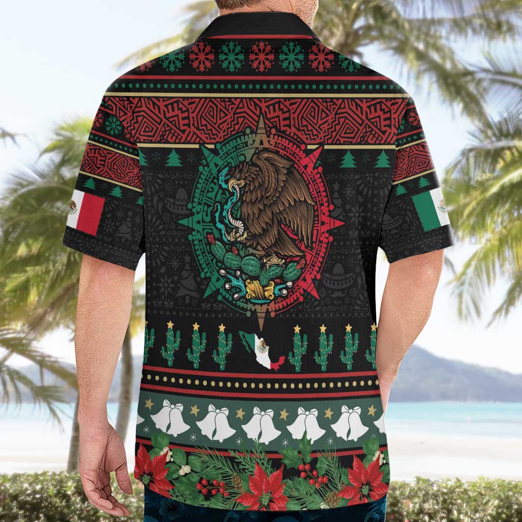 Mexican Christmas Hawaiian Shirt Feliz Navidad Aztec Eagle Emblem and Poinsettia - Wonder Print Shop