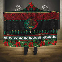 Mexican Christmas Hooded Blanket Feliz Navidad Aztec Eagle Emblem and Poinsettia