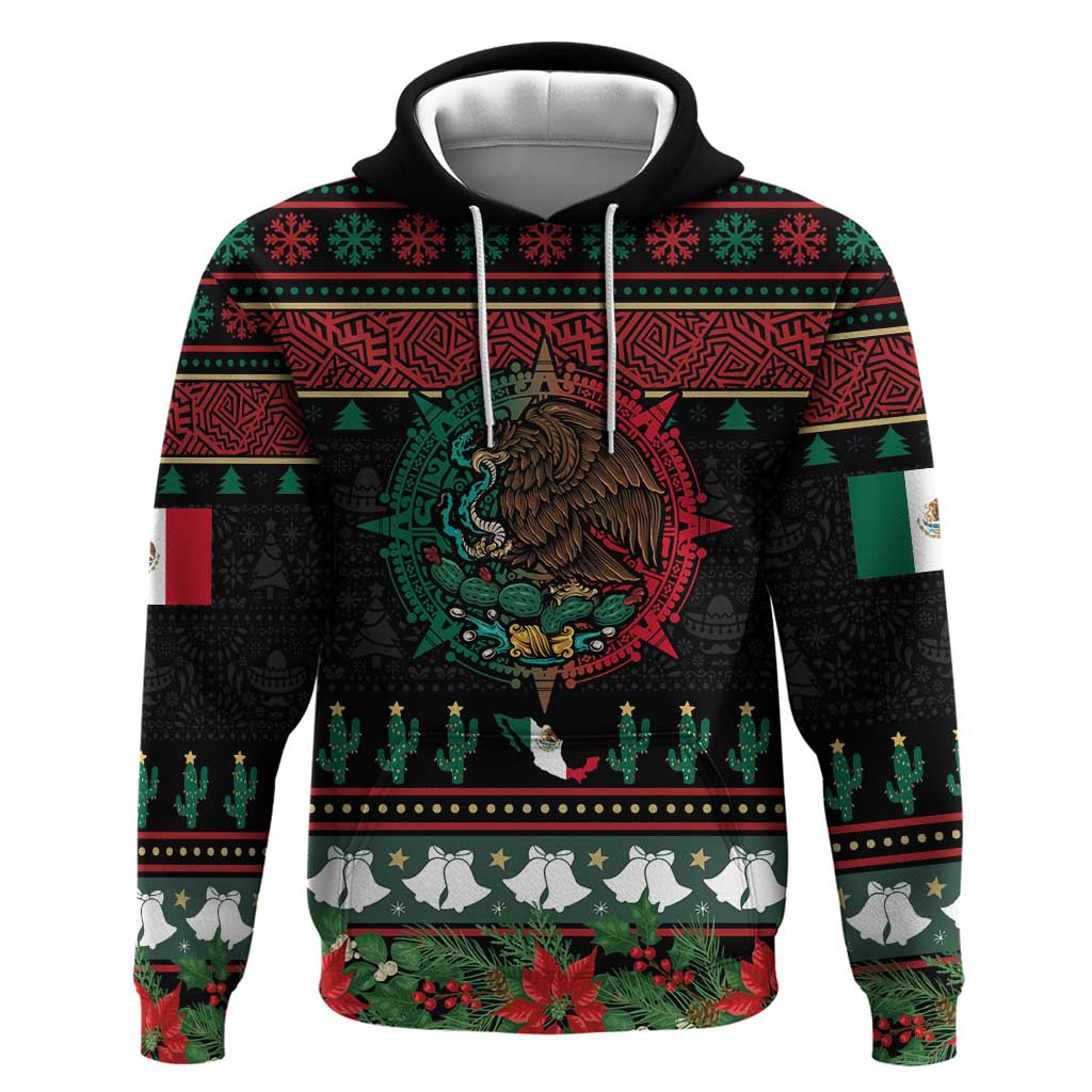 Mexican Christmas Hoodie Feliz Navidad Aztec Eagle Emblem and Poinsettia - Wonder Print Shop