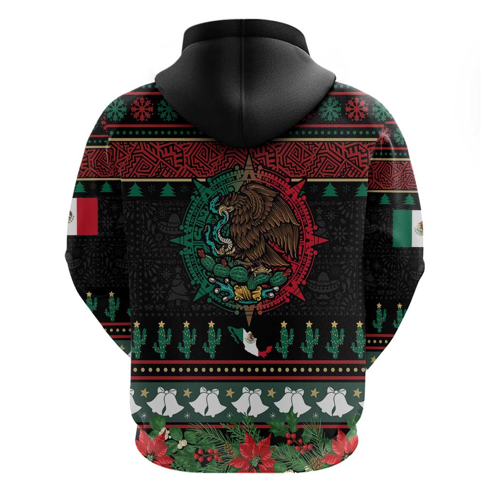 Mexican Christmas Hoodie Feliz Navidad Aztec Eagle Emblem and Poinsettia - Wonder Print Shop
