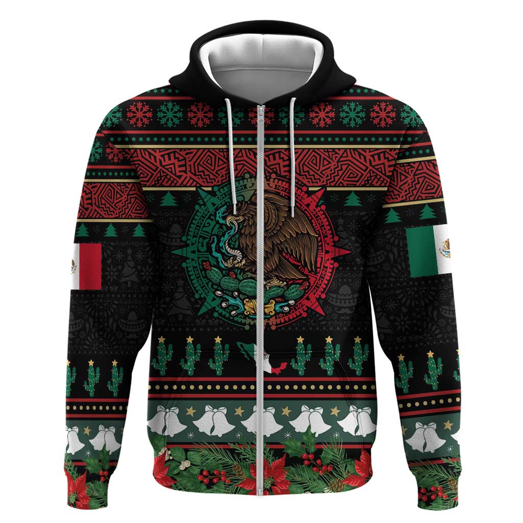 Mexican Christmas Hoodie Feliz Navidad Aztec Eagle Emblem and Poinsettia - Wonder Print Shop