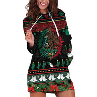 Mexican Christmas Hoodie Dress Feliz Navidad Aztec Eagle Emblem and Poinsettia - Wonder Print Shop