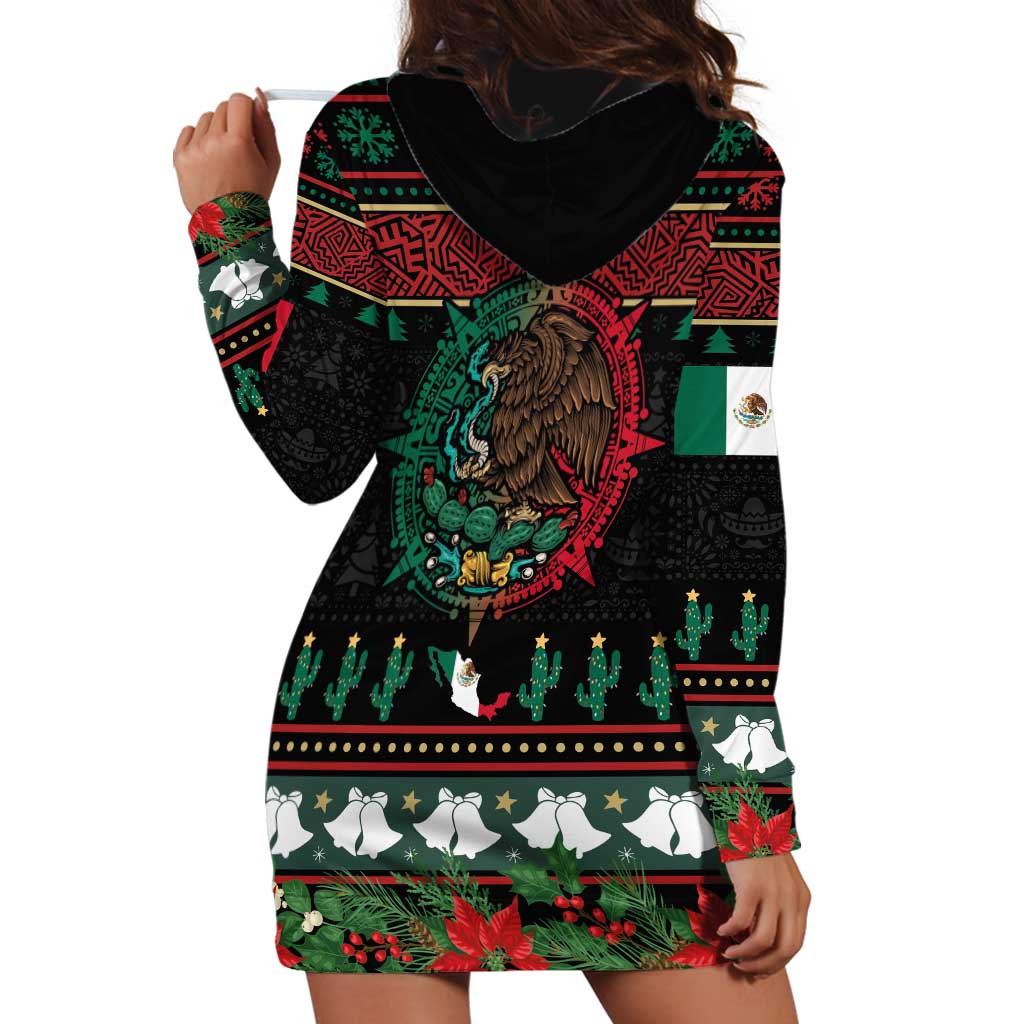 Mexican Christmas Hoodie Dress Feliz Navidad Aztec Eagle Emblem and Poinsettia - Wonder Print Shop