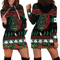 Mexican Christmas Hoodie Dress Feliz Navidad Aztec Eagle Emblem and Poinsettia - Wonder Print Shop