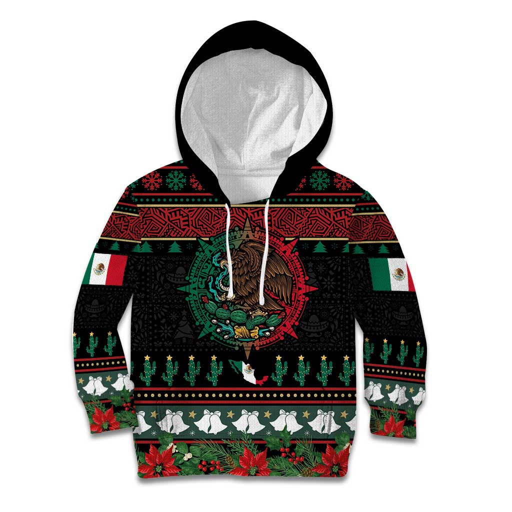 Mexican Christmas Kid Hoodie Feliz Navidad Aztec Eagle Emblem and Poinsettia - Wonder Print Shop