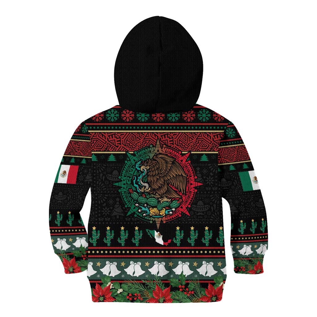 Mexican Christmas Kid Hoodie Feliz Navidad Aztec Eagle Emblem and Poinsettia - Wonder Print Shop