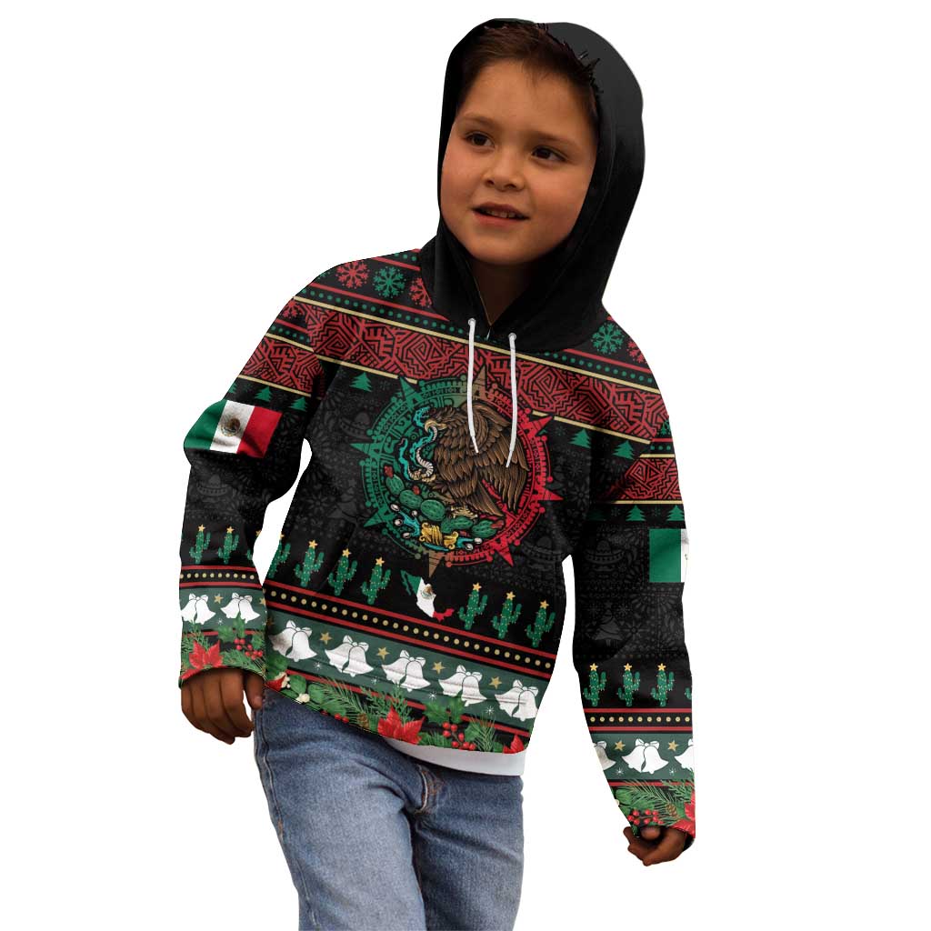 Mexican Christmas Kid Hoodie Feliz Navidad Aztec Eagle Emblem and Poinsettia - Wonder Print Shop