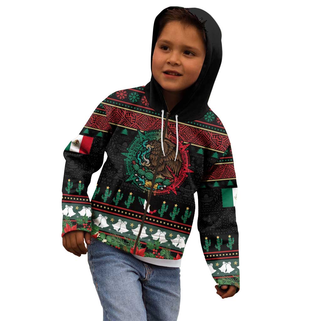 Mexican Christmas Kid Hoodie Feliz Navidad Aztec Eagle Emblem and Poinsettia - Wonder Print Shop