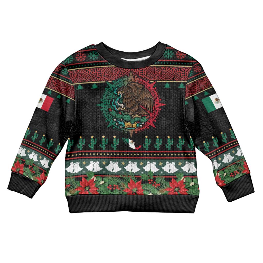 Mexican Christmas Kid Ugly Christmas Sweater Feliz Navidad Aztec Eagle Emblem and Poinsettia - Wonder Print Shop