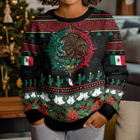 Mexican Christmas Kid Ugly Christmas Sweater Feliz Navidad Aztec Eagle Emblem and Poinsettia - Wonder Print Shop