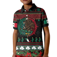 Mexican Christmas Kid Polo Shirt Feliz Navidad Aztec Eagle Emblem and Poinsettia - Wonder Print Shop